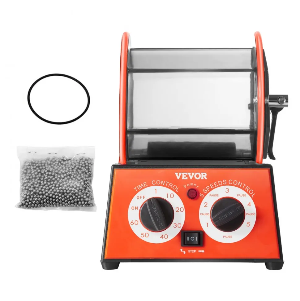 VEVOR Jewelry Polisher Tumbler, 11lbs/5kg Capacity Mini Rotary Tumbler Machine with 0-60 Minutes Timer, 5 Speeds Jewelry Rotary Finisher for Surface Polishing Grinding Buffing Gemstones Jewels Coins