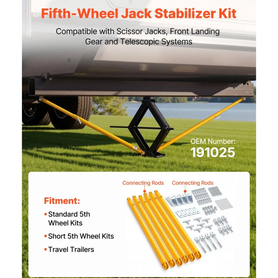 VEVOR JT's Strong Arm Jack Stabilizer Kit 191025, Fits for 5th Wheel RV and Travel Trailer Kit, Fifth-Wheel Jack Stabilizer for Telescopic System, Reduces Chassis Movement, Easy Bolt-On Installation