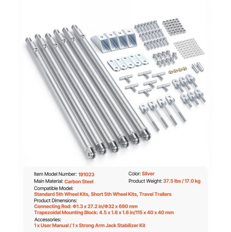 VEVOR JT's Strong Arm Jack Stabilizer Kit 191023, Fits for 5th Wheel RV and Travel Trailer Kit, Fifth-Wheel Jack Stabilizer for Telescopic System, Reduces Chassis Movement, Easy Bolt-On Installation