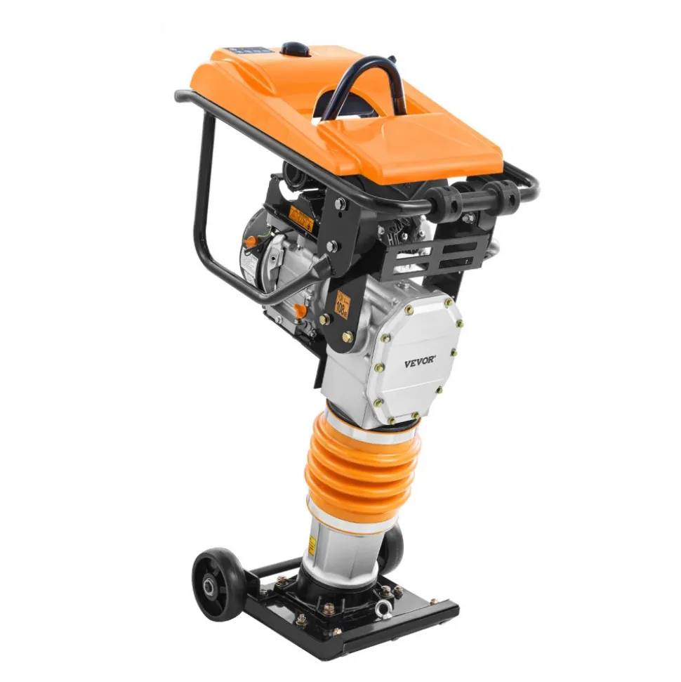 VEVOR Jumping Jack Compactor, 6.5 HP Vibratory Rammer Fuel-Powered 196 cc Engine Tamper, 3600 lbs Impact Force, 26" Max Compaction Depth, for Soil, Gravel, Footings, Concrete Slabs, and Foundations