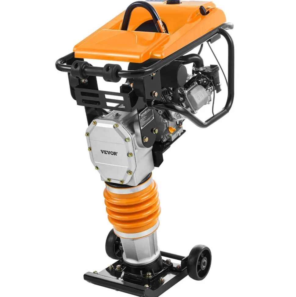 VEVOR Jumping Jack Compactor, 6.5 HP Vibratory Rammer Fuel-Powered 196 cc Engine Tamper, 3600 lbs Impact Force, 26" Max Compaction Depth, for Soil, Gravel, Footings, Concrete Slabs, and Foundations