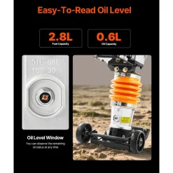 VEVOR Jumping Jack Compactor, 6.5 HP Vibratory Rammer Fuel-Powered 196 cc Engine Tamper, 3600 lbs Impact Force, 26