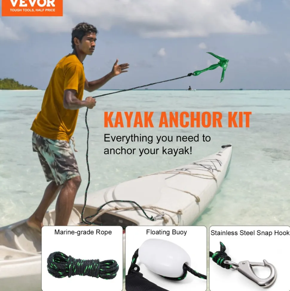 VEVOR Kayak Anchor Kit, 3.5 lb Paddle Board Anchor Kit with 26.2 ft/8 m Rope and Buoy, Folding Small Boat Anchor with Storage Bag and Snap Hook, Kayak Accessories for Kayaks, Small Boats, Canoes
