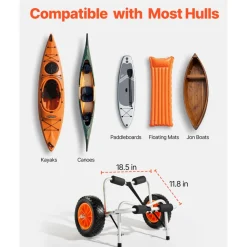 VEVOR Kayak Cart, 250 lbs Load Capacity, Foldable Kayak Trolley with 10-inch Solid Rubber Tires & 1 Ratchet Strap, Paddle Board Trolley for Carrying Kayaks, Canoes, Paddleboards, Float Mats, Jon Boats