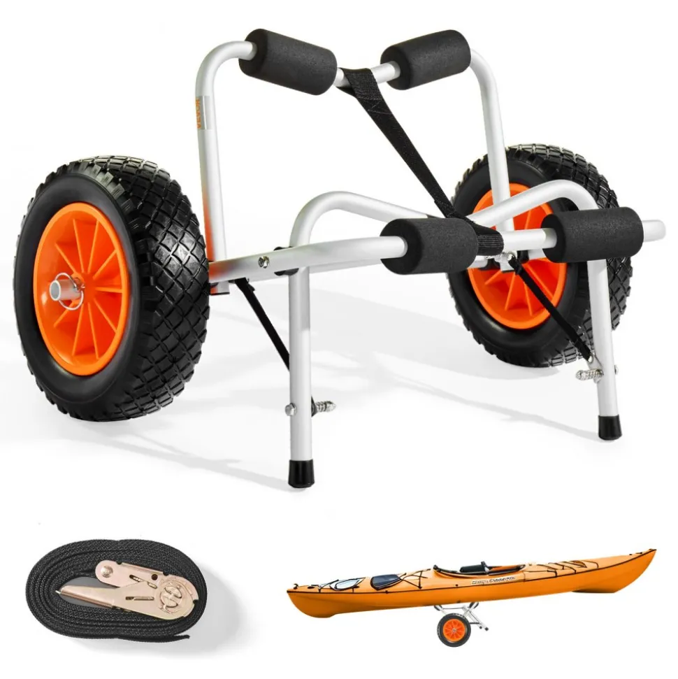 VEVOR Kayak Cart, 250 lbs Load Capacity, Foldable Kayak Trolley with 10-inch Solid Rubber Tires & 1 Ratchet Strap, Paddle Board Trolley for Carrying Kayaks, Canoes, Paddleboards, Float Mats, Jon Boats