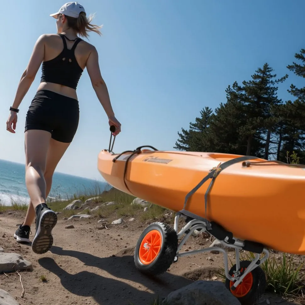 VEVOR Kayak Cart, 250 lbs Load Capacity, Foldable Kayak Trolley with 10-inch Solid Rubber Tires & 1 Ratchet Strap, Paddle Board Trolley for Carrying Kayaks, Canoes, Paddleboards, Float Mats, Jon Boats