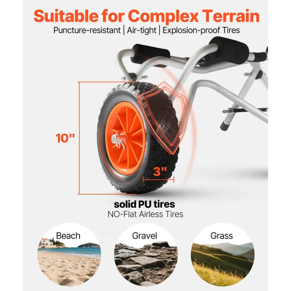 VEVOR Kayak Cart, 250 lbs Load Capacity, Foldable Kayak Trolley with 10-inch Solid Rubber Tires & 1 Ratchet Strap, Paddle Board Trolley for Carrying Kayaks, Canoes, Paddleboards, Float Mats, Jon Boats