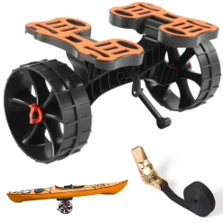 VEVOR Kayak Cart, 300 lbs Load Capacity, Foldable Kayak Trolley with 10-inch Solid Rubber Tires & 1 Ratchet Strap, Paddle Board Trolley for Carrying Kayaks, Canoes, Paddleboards, Float Mats, Jon Boats
