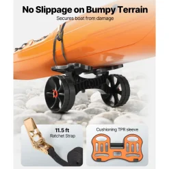 VEVOR Kayak Cart, 300 lbs Load Capacity, Foldable Kayak Trolley with 10-inch Solid Rubber Tires & 1 Ratchet Strap, Paddle Board Trolley for Carrying Kayaks, Canoes, Paddleboards, Float Mats, Jon Boats