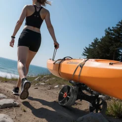 VEVOR Kayak Cart, 300 lbs Load Capacity, Foldable Kayak Trolley with 10-inch Solid Rubber Tires & 1 Ratchet Strap, Paddle Board Trolley for Carrying Kayaks, Canoes, Paddleboards, Float Mats, Jon Boats