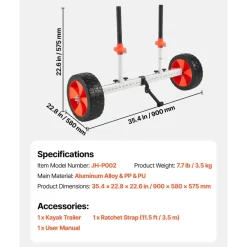 VEVOR Kayak Cart, 230 lbs Load Capacity, Canoe Cart Dolly with 10-inch Solid PU Tires & Kickstand, Assembles & Disassembles Within Seconds, Paddle Board Trolley for Kayaks, Canoes, Paddleboards