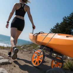 VEVOR Kayak Cart, 330 lbs Load Capacity, Canoe Cart Dolly with 15-inch Solid Rubber Tires & Kickstand, Assembles & Disassembles Within Seconds, Paddle Board Trolley for Kayaks, Canoes, Paddleboards