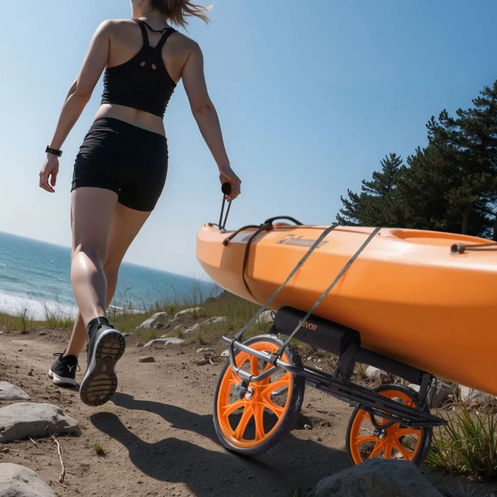 VEVOR Kayak Cart, 330 lbs Load Capacity, Canoe Cart Dolly with 15-inch Solid Rubber Tires & Kickstand, Assembles & Disassembles Within Seconds, Paddle Board Trolley for Kayaks, Canoes, Paddleboards
