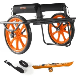 VEVOR Kayak Cart, 330 lbs Load Capacity, Canoe Cart Dolly with 15-inch Solid Rubber Tires & Kickstand, Assembles & Disassembles Within Seconds, Paddle Board Trolley for Kayaks, Canoes, Paddleboards