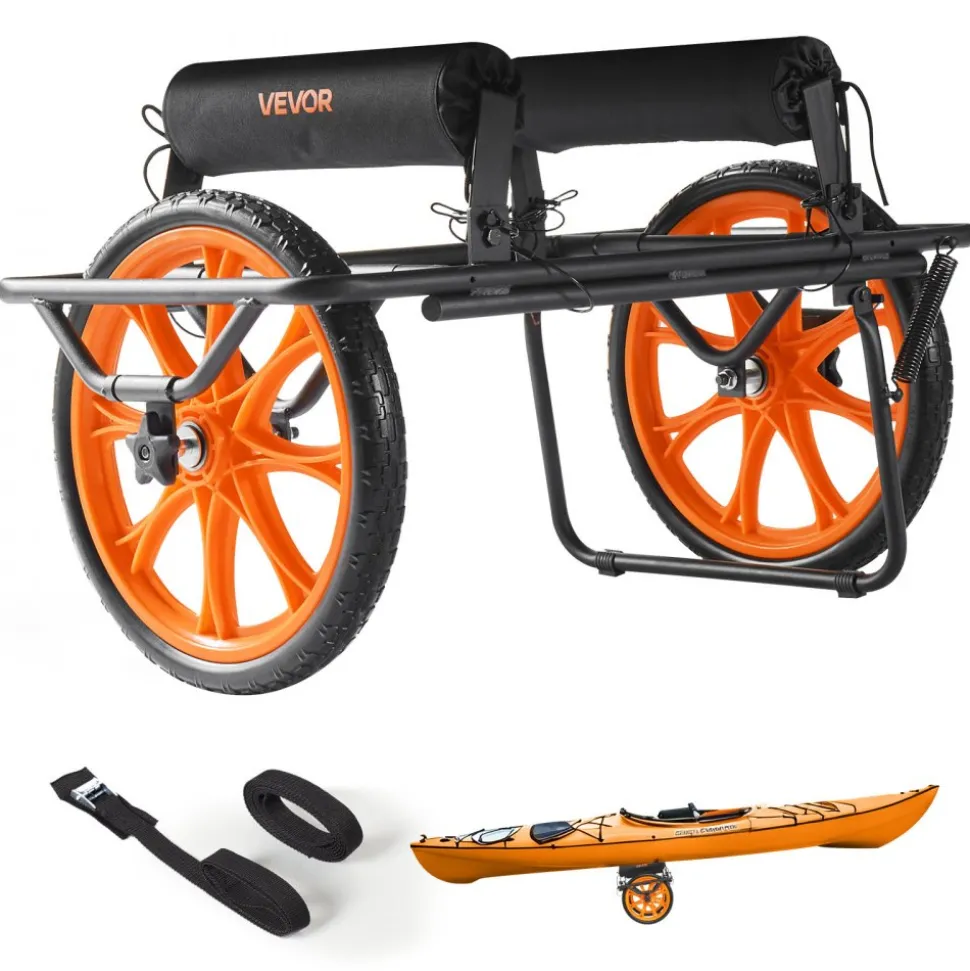 VEVOR Kayak Cart, 330 lbs Load Capacity, Canoe Cart Dolly with 15-inch Solid Rubber Tires & Kickstand, Assembles & Disassembles Within Seconds, Paddle Board Trolley for Kayaks, Canoes, Paddleboards