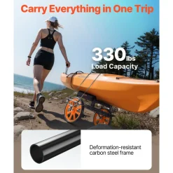 VEVOR Kayak Cart, 330 lbs Load Capacity, Canoe Cart Dolly with 15-inch Solid Rubber Tires & Kickstand, Assembles & Disassembles Within Seconds, Paddle Board Trolley for Kayaks, Canoes, Paddleboards