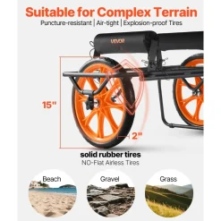 VEVOR Kayak Cart, 330 lbs Load Capacity, Canoe Cart Dolly with 15-inch Solid Rubber Tires & Kickstand, Assembles & Disassembles Within Seconds, Paddle Board Trolley for Kayaks, Canoes, Paddleboards