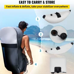 VEVOR Kayak Outrigger Stabilizers, 2 PCS, PVC Inflatable Outrigger Float with Sidekick Arms Rod, Standing Float Stabilizer System Kit for Kayaks, Canoes, Fishing Boats