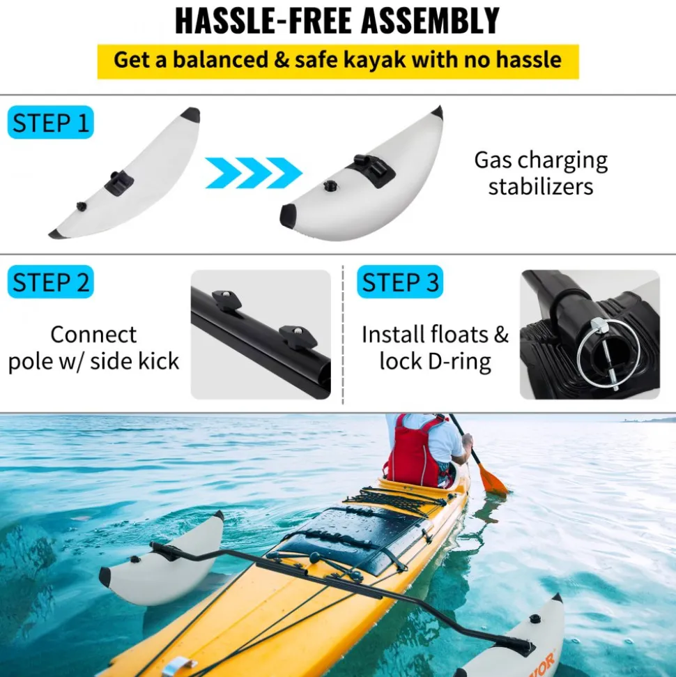 VEVOR Kayak Outrigger Stabilizers, 2 PCS, PVC Inflatable Outrigger Float with Sidekick Arms Rod, Standing Float Stabilizer System Kit for Kayaks, Canoes, Fishing Boats
