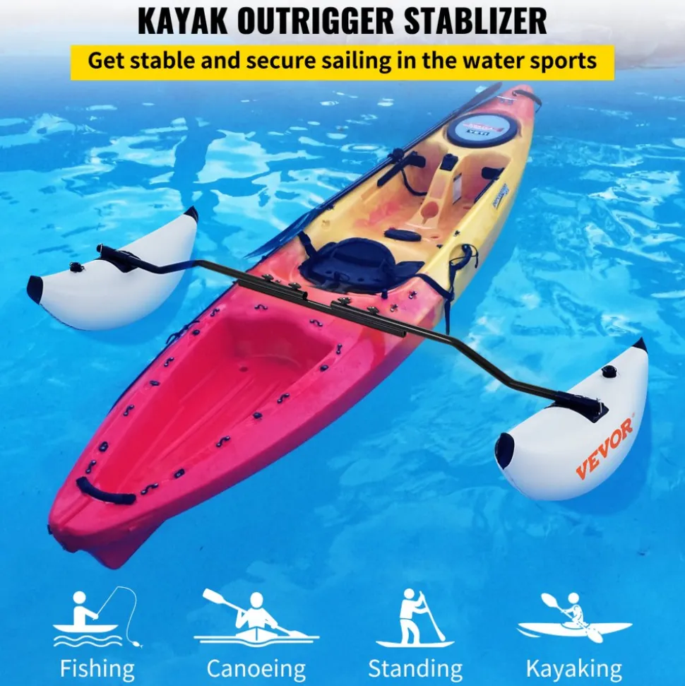 VEVOR Kayak Outrigger Stabilizers, 2 PCS, PVC Inflatable Outrigger Float with Sidekick Arms Rod, Standing Float Stabilizer System Kit for Kayaks, Canoes, Fishing Boats