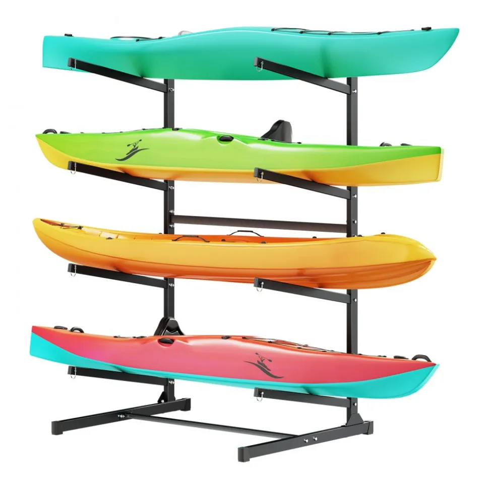 VEVOR Kayak Storage Rack for 4 Kayaks, Holds 220 lbs, Heavy Duty Freestanding Stand for Indoor Outdoor Garage Shed Dock, Storage Rack Stand Holder for Canoe, Small Boat, SUP, Surfboard & Paddleboard