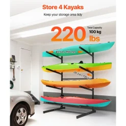 VEVOR Kayak Storage Rack for 4 Kayaks, Holds 220 lbs, Heavy Duty Freestanding Stand for Indoor Outdoor Garage Shed Dock, Storage Rack Stand Holder for Canoe, Small Boat, SUP, Surfboard & Paddleboard