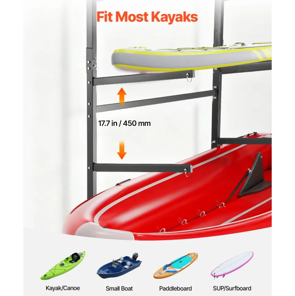 VEVOR Kayak Storage Rack for 4 Kayaks, Holds 220 lbs, Heavy Duty Freestanding Stand for Indoor Outdoor Garage Shed Dock, Storage Rack Stand Holder for Canoe, Small Boat, SUP, Surfboard & Paddleboard