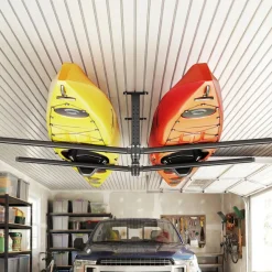 VEVOR Kayak Storage Rack for 2 Kayaks, Holds Up to 250 lbs, Heavy Duty Adjustable Ceiling Rack for Garage Ceiling Mount, Overhead Garage Storage Hanger for Canoe, Ladder, SUP, Surfboard & Paddleboard