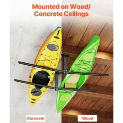 VEVOR Kayak Storage Rack for 2 Kayaks, Holds Up to 250 lbs, Heavy Duty Adjustable Ceiling Rack for Garage Ceiling Mount, Overhead Garage Storage Hanger for Canoe, Ladder, SUP, Surfboard & Paddleboard