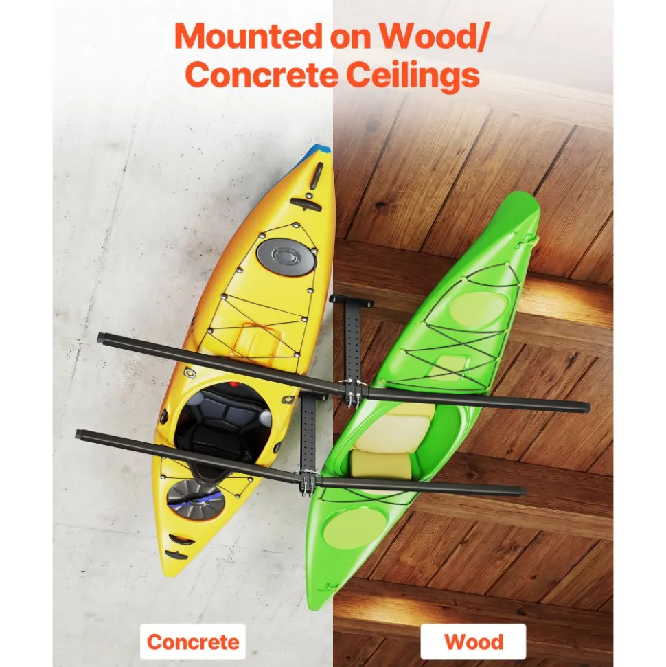VEVOR Kayak Storage Rack for 2 Kayaks, Holds Up to 250 lbs, Heavy Duty Adjustable Ceiling Rack for Garage Ceiling Mount, Overhead Garage Storage Hanger for Canoe, Ladder, SUP, Surfboard & Paddleboard