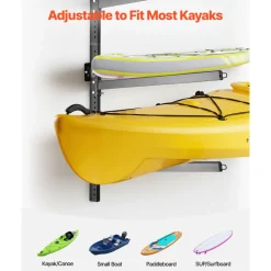 VEVOR Kayak Storage Rack for 4 Kayaks, Holds 300 lbs, Heavy Duty Adjustable Wall Mount Stand for Indoor Outdoor Garage Shed Dock, Storage Holder for Canoe, Small Boat, SUP, Surfboard & Paddleboard