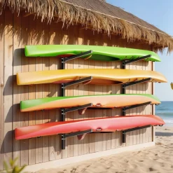 VEVOR Kayak Storage Rack for 4 Kayaks, Holds 300 lbs, Heavy Duty Adjustable Wall Mount Stand for Indoor Outdoor Garage Shed Dock, Storage Holder for Canoe, Small Boat, SUP, Surfboard & Paddleboard