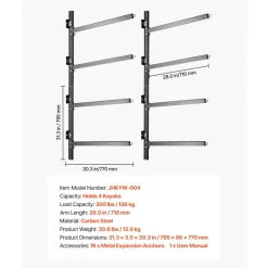 VEVOR Kayak Storage Rack for 4 Kayaks, Holds 300 lbs, Heavy Duty Adjustable Wall Mount Stand for Indoor Outdoor Garage Shed Dock, Storage Holder for Canoe, Small Boat, SUP, Surfboard & Paddleboard