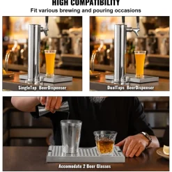 VEVOR Kegerator Beer Drip Tray, 304 Stainless Steel Keg Drip Trays with 4 Non-Slip Rubber Pads and Detachable Cover, Heat / Cold Resistant Beer Tower Drip Pan for Bar Restaurant Coffee Shop Home