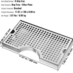 VEVOR Kegerator Beer Drip Tray, 304 Stainless Steel Keg Drip Trays with 4 Non-Slip Rubber Pads and Detachable Cover, Heat / Cold Resistant Beer Tower Drip Pan for Bar Restaurant Coffee Shop Home