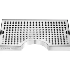 VEVOR Kegerator Beer Drip Tray, 304 Stainless Steel Keg Drip Trays with 4 Non-Slip Rubber Pads and Detachable Cover, Heat / Cold Resistant Beer Tower Drip Pan for Bar Restaurant Coffee Shop Home
