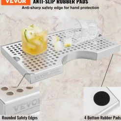 VEVOR Kegerator Beer Drip Tray, 304 Stainless Steel Keg Drip Trays with 4 Non-Slip Rubber Pads and Detachable Cover, Heat / Cold Resistant Beer Tower Drip Pan for Bar Restaurant Coffee Shop Home