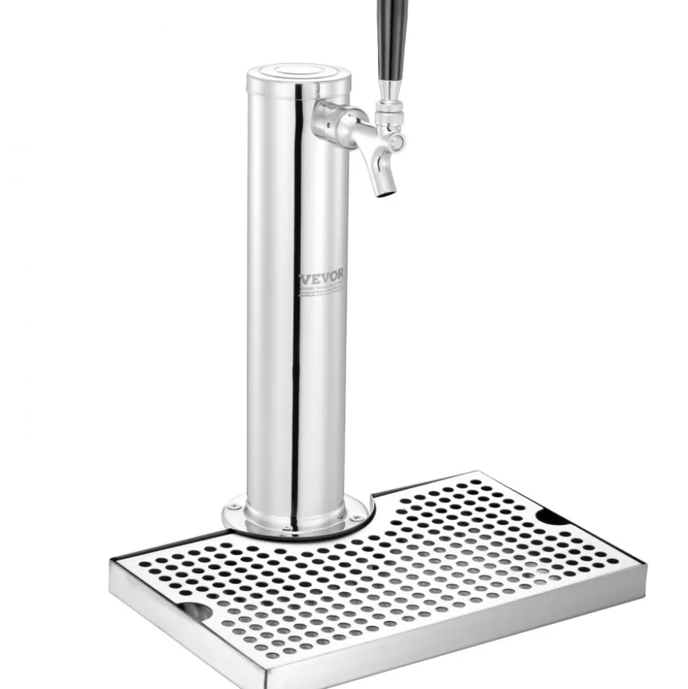 VEVOR Kegerator Tower Kit, Single Tap Beer Conversion Kit, Stainless Steel Keg Beer Tower Dispenser with Dual Gauge CGA320 Regulator & D-System Keg Coupler, Beer Drip Tray for Party Home