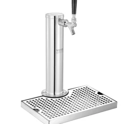 VEVOR Kegerator Tower Kit, Single Tap Beer Conversion Kit, Stainless Steel Keg Beer Tower Dispenser with Dual Gauge CGA320 Regulator & D-System Keg Coupler, Beer Drip Tray for Party Home