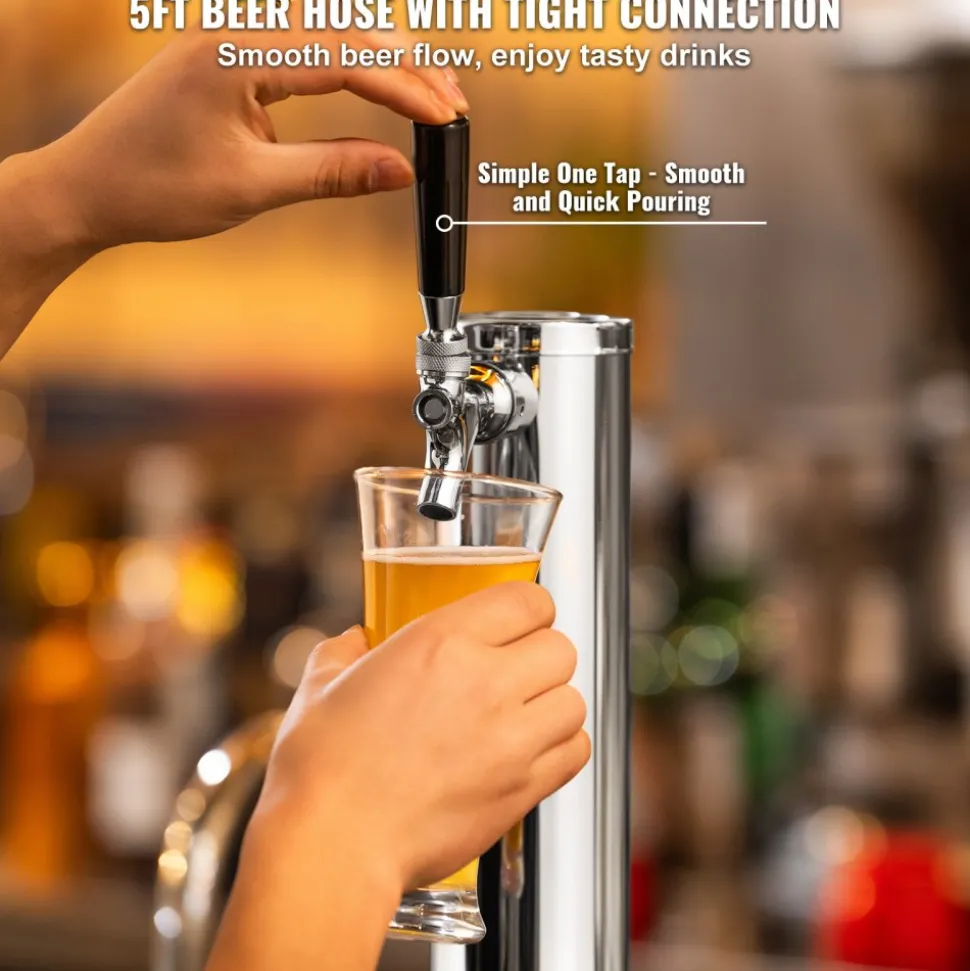 VEVOR Kegerator Tower Kit, Single Tap Beer Conversion Kit, Stainless Steel Keg Beer Tower Dispenser with Dual Gauge CGA320 Regulator & D-System Keg Coupler, Beer Drip Tray for Party Home
