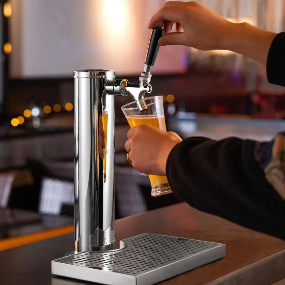 VEVOR Kegerator Tower Kit, Single Tap Beer Conversion Kit, Stainless Steel Keg Beer Tower Dispenser with Dual Gauge CGA320 Regulator & D-System Keg Coupler, Beer Drip Tray for Party Home