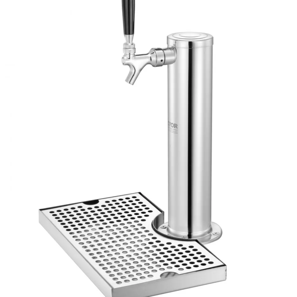 VEVOR Kegerator Tower Kit, Single Tap Beer Conversion Kit, Stainless Steel Keg Beer Tower Dispenser with Dual Gauge CGA320 Regulator & D-System Keg Coupler, Beer Drip Tray for Party Home