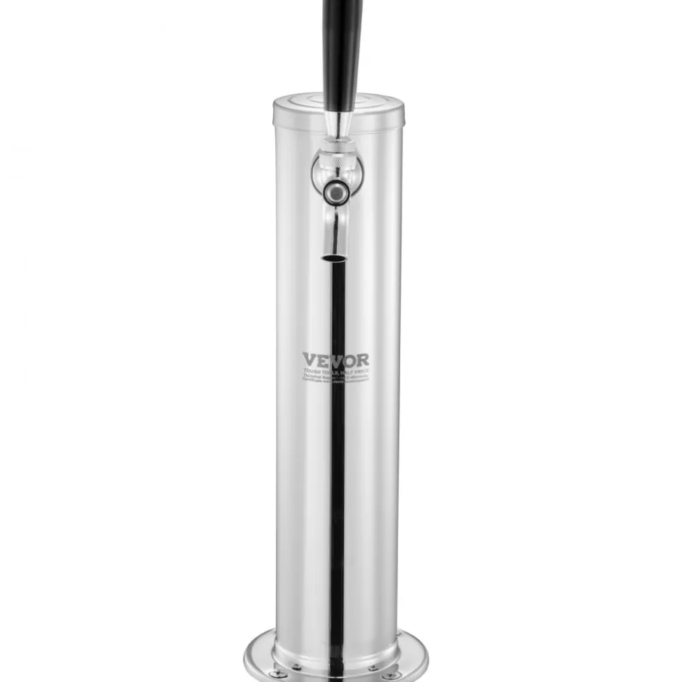 VEVOR Kegerator Tower Kit, Single Tap Beer Conversion Kit, Stainless Steel Keg Beer Tower Dispenser with Dual Gauge CGA320 Regulator & D-System Keg Coupler, Self-Closing Spring for Party Bar Home