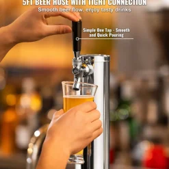 VEVOR Kegerator Tower Kit, Single Tap Beer Conversion Kit, Stainless Steel Keg Beer Tower Dispenser with Dual Gauge CGA320 Regulator & D-System Keg Coupler, Self-Closing Spring for Party Bar Home