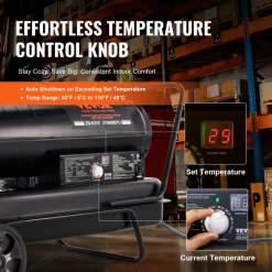 VEVOR Kerosene Forced Air Heater, 215000 BTU Portable Torpedo Diesel Space Heater with Thermostat, 13.2 Gallon Tank Energy-Efficient heavy-duty Heater, for Indoor Outdoor Use Workshop Industry