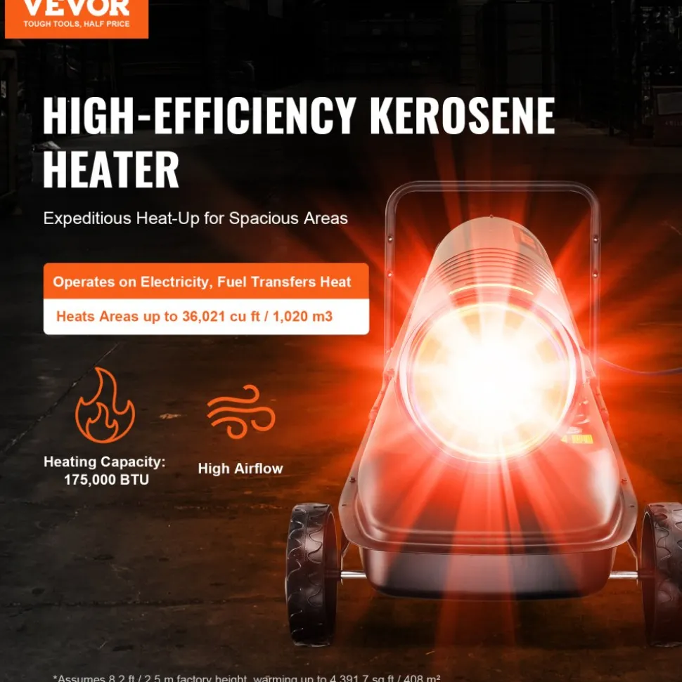 VEVOR Kerosene Forced Air Heater, 175000 BTU Portable Air Space Heater with Thermostat, 13.2 Gallon Tank Energy-Efficient heavy-duty Heater, for Indoor Outdoor Use Workshop Industry