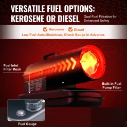 VEVOR Kerosene Forced Air Heater, 70000 BTU Portable Torpedo Diesel Space Heater with Thermostat, 5 Gallon Tank Energy-Efficient heavy-duty Heater, for Indoor Outdoor Use Workshop Industry