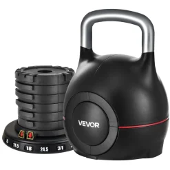 VEVOR Kettlebell, Adjustable Kettlebell with 7 Weight Levels (5, 11.5, 18, 24.5, 31, 37.5, 44 lbs), Die-Cast Aluminum and ABS Material, for Grip Strength Training, Full-body Workout & Cross-Training