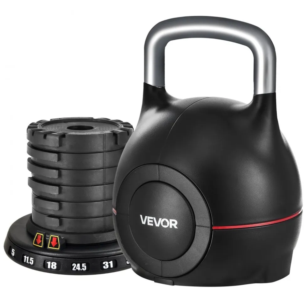 VEVOR Kettlebell, Adjustable Kettlebell with 7 Weight Levels (5, 11.5, 18, 24.5, 31, 37.5, 44 lbs), Die-Cast Aluminum and ABS Material, for Grip Strength Training, Full-body Workout & Cross-Training