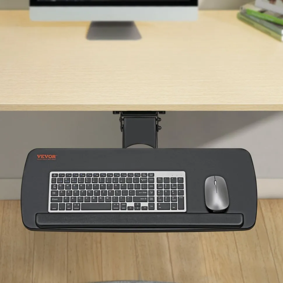 VEVOR Keyboard Tray under Desk Adjustable Height, Height and Angle Adjustable under Desk Keyboard Tray Slide out, Large 25x9.8 inch Keyboard Holder under Desk for Typing in Home, Office Work